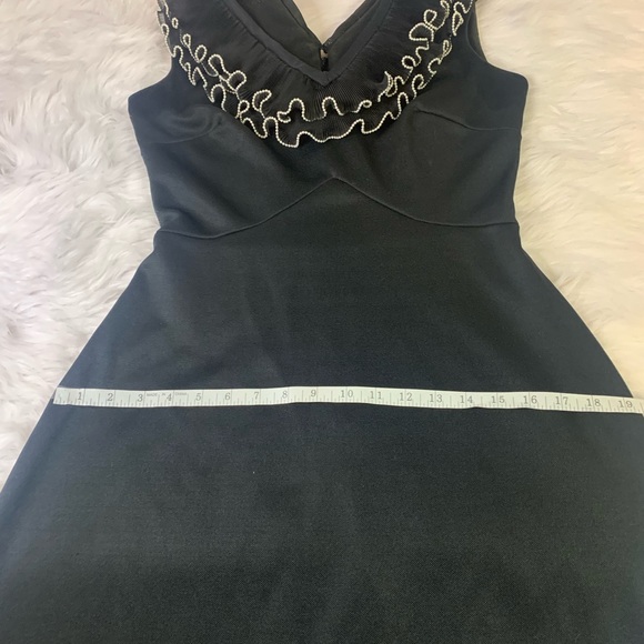 Vintage Black Dress with Pearl Lined Ruffles - Picture 7 of 13
